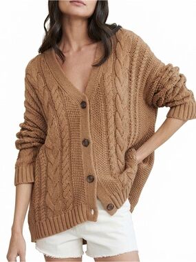 Jenni Kayne Cotton Cable Knit Cardigan Sweater